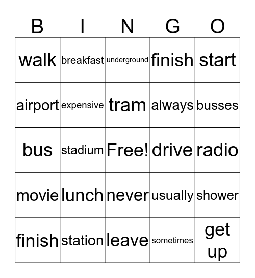 English Unlimited Unit 6 Bingo Card