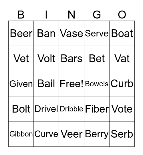 Minimal Pairs - b & v Bingo Card
