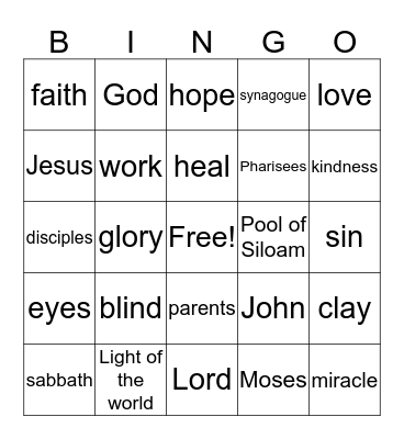 The Man Born Blind Bingo Card