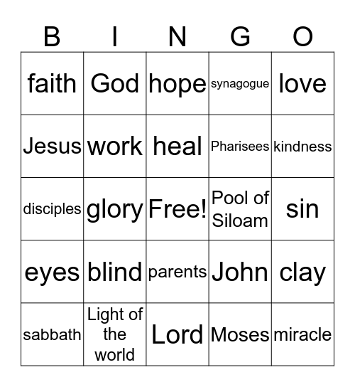 The Man Born Blind Bingo Card
