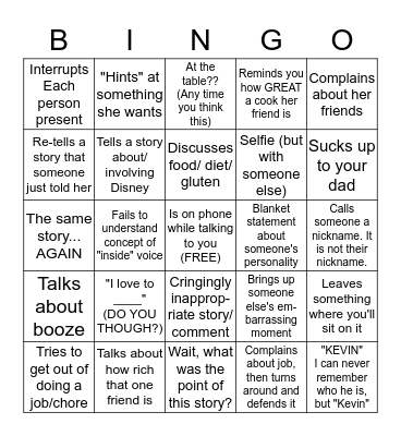 Spring Break Bingo Card