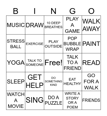 COPING SKILLS BINGO Card