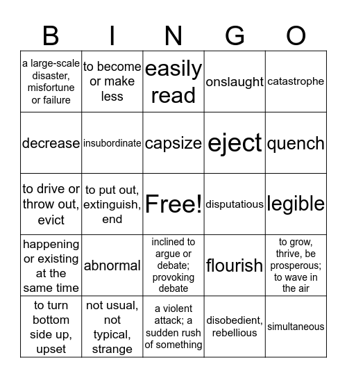 Level B Unit 8 Bingo Card