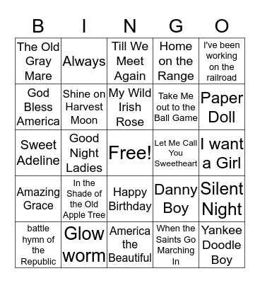 Musical Bingo Card