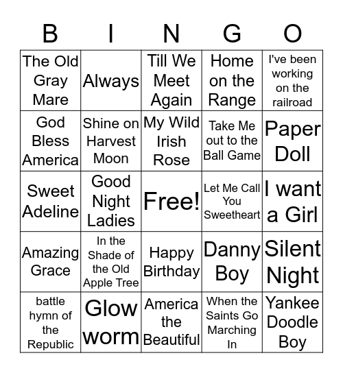 Musical Bingo Card