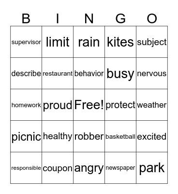 English No Problem Final Vocabulary Bingo Card