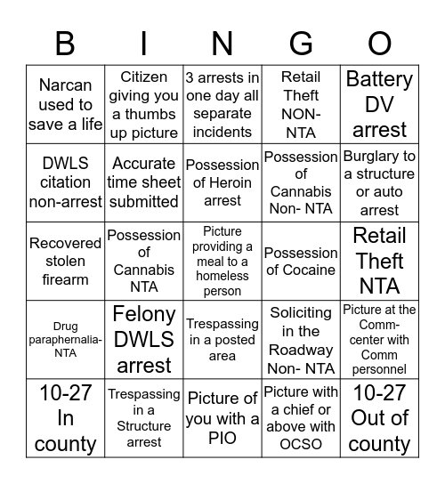 Squad 1 Game 1 Bingo Card