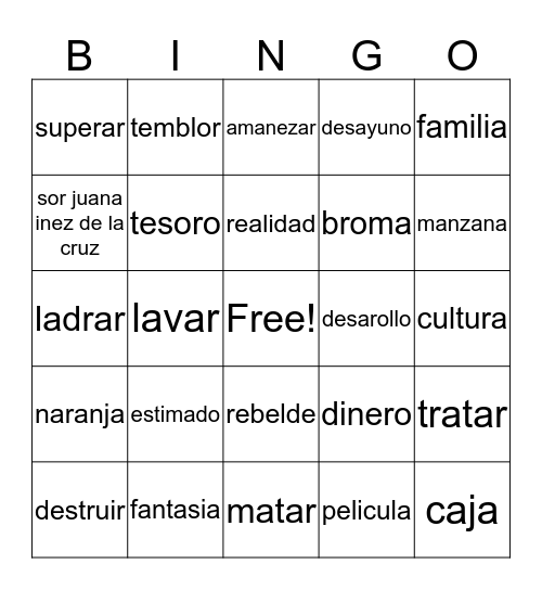 SHH Bingo Card