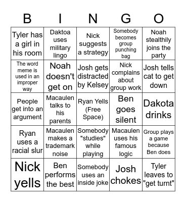 Noah's Friends Bingo Card