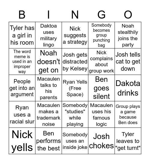 Noah's Friends Bingo Card