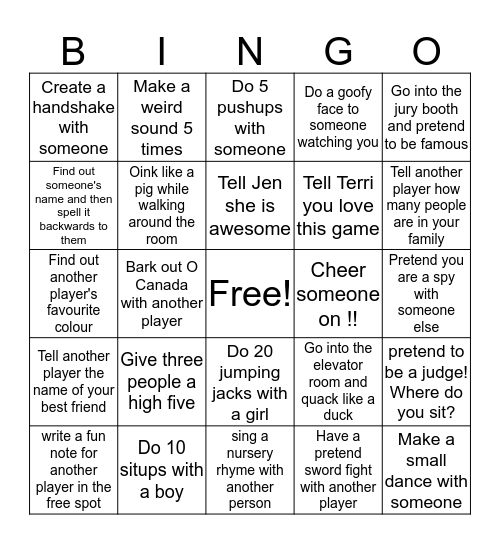 Stage One Bingo! Bingo Card