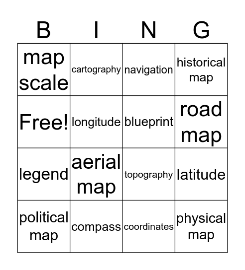 Map Terms and Features Bingo Card