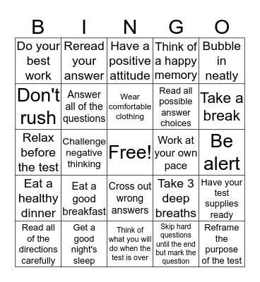 Positive STAAR Strategy BINGO Card