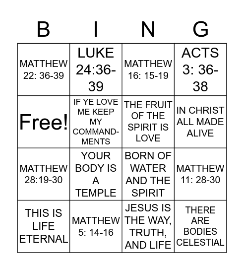 SCRIPTURE MASTERY Bingo Card