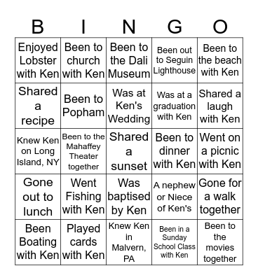 Ken...Sation Bingo Card