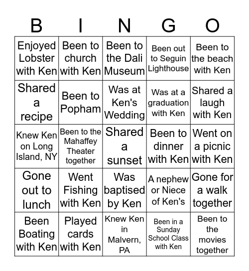 Ken...Sation Bingo Card