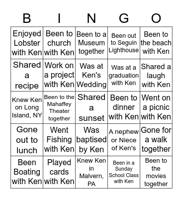 Ken...Sation Bingo Card