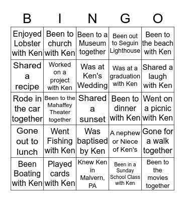 Ken...Sation Bingo Card