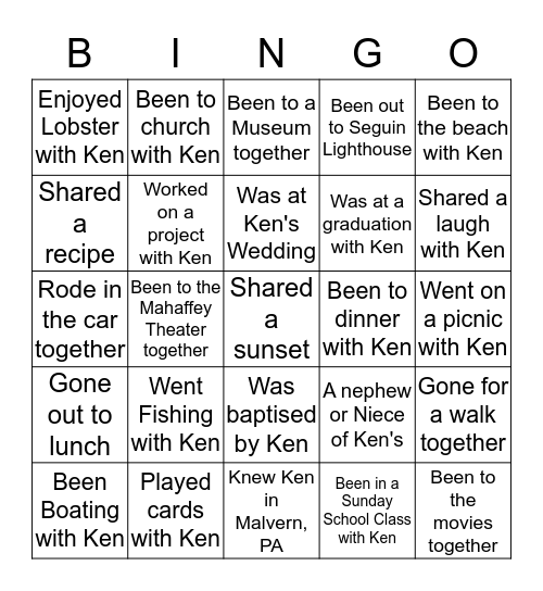Ken...Sation Bingo Card