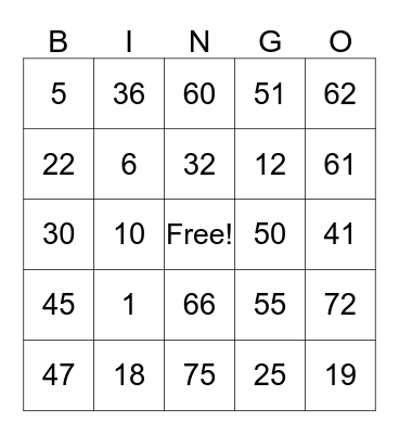 "FOUR CORNER" Bingo Card