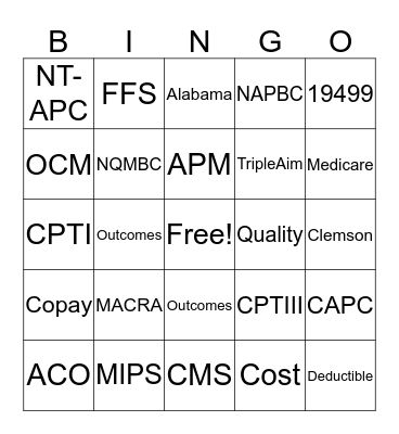 Healthcare Economics Bingo Card