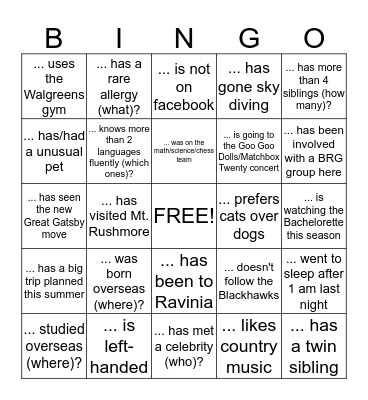 Find Someone Who.. Bingo Card