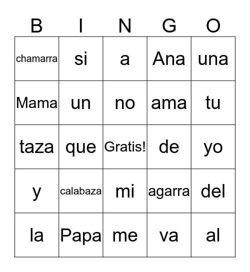 Papa, Mama y Ana Bingo Card