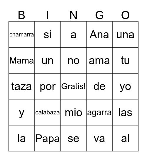Papa, Mama y Ana Bingo Card