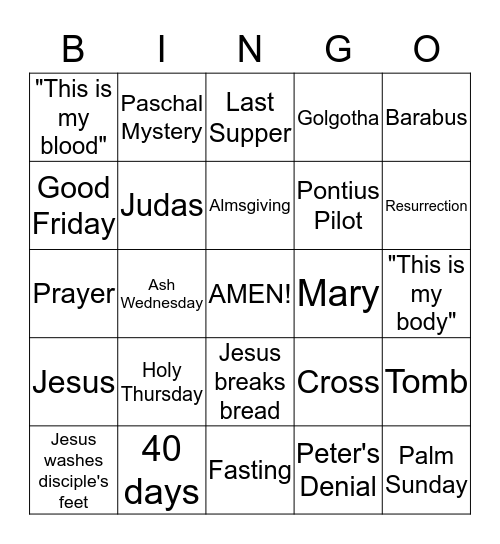 Lent   Triduum.  Easter Bingo Card