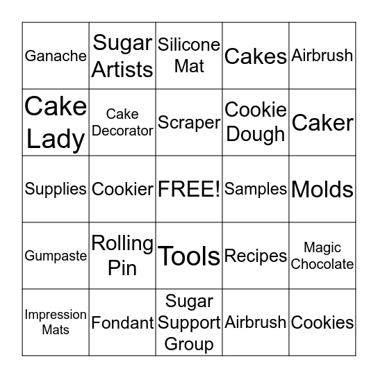 Sugar Shaker's Bingo Card