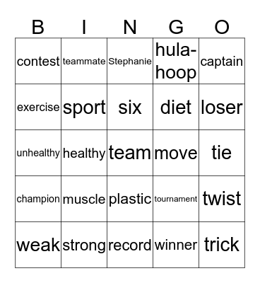 Unit 10: My Favorite Exercise Bingo Card