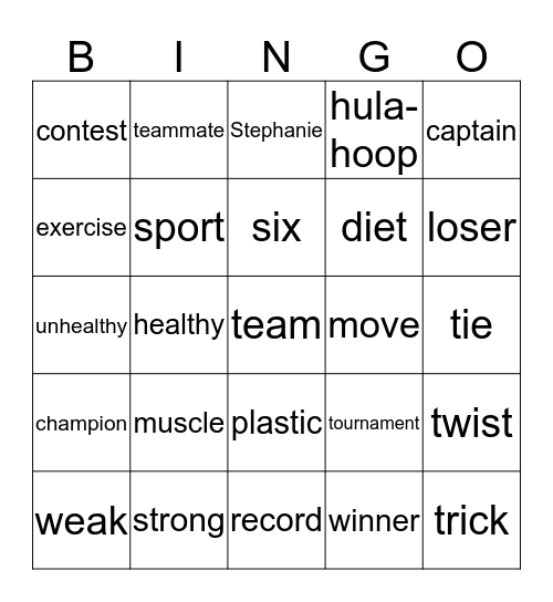 Unit 10: My Favorite Exercise Bingo Card