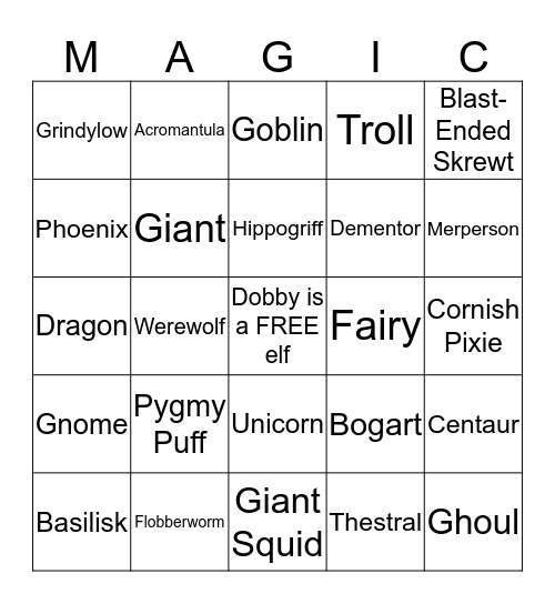 HAGRID, care of magical creatures  Bingo Card
