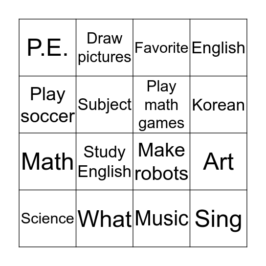 Grade 5 Lesson 2 Bingo Card