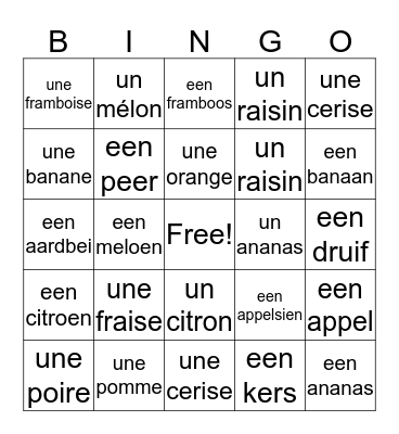 Les fruits Bingo Card