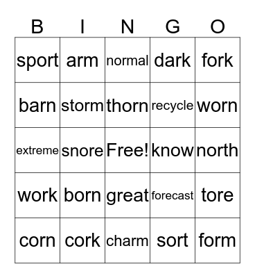 -OR words Bingo Card