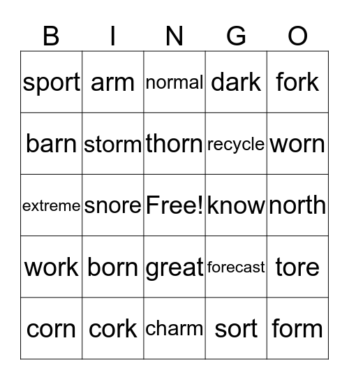 -OR words Bingo Card