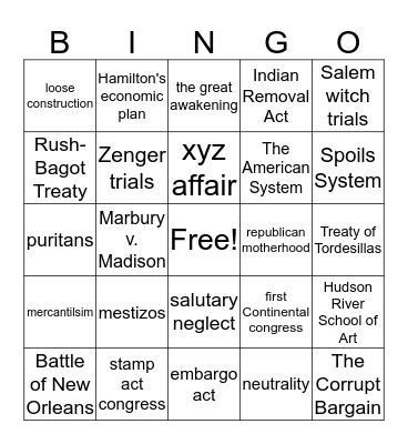 Midterm Review Bingo Card