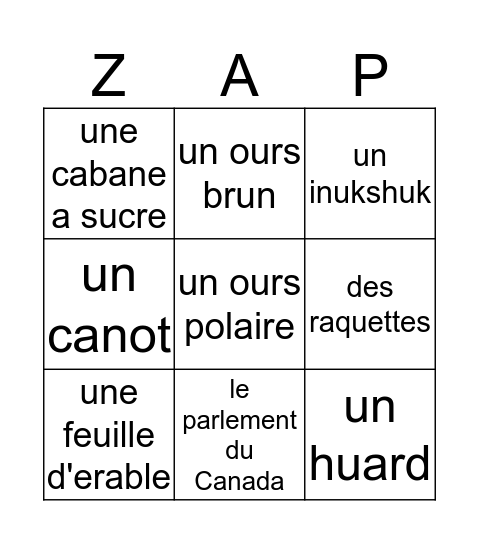 Hourra! Mon Canada Bingo Card