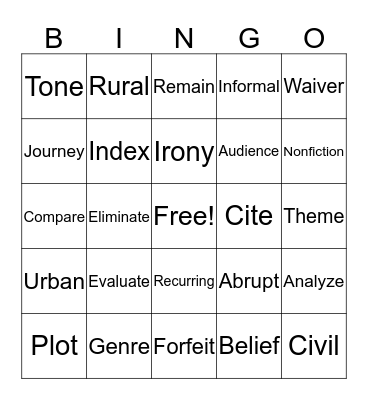 Vocabulary Bingo Card