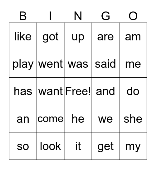Sight Words #2 Bingo Card
