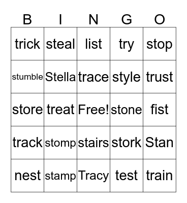 st and tr words Bingo Card