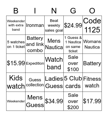 Sales Contest Bingo Card