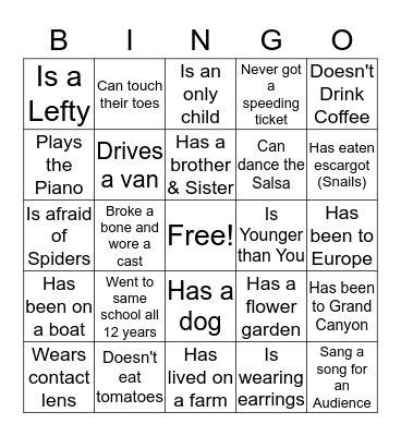 FIND SOMEONE WHO....... Bingo Card