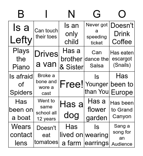 FIND SOMEONE WHO....... Bingo Card