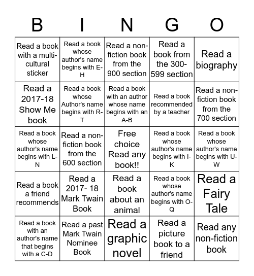 Reading Challenge  Bingo Card