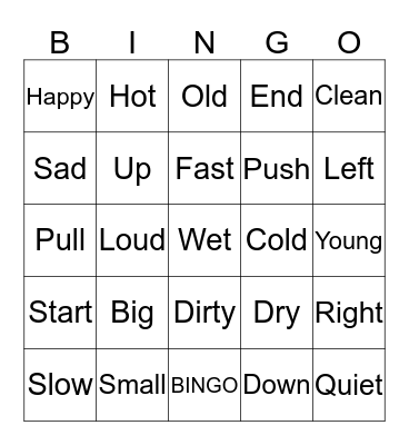 Unit IV Comparing Cultural Aspects     "ANTONYMS" Bingo Card