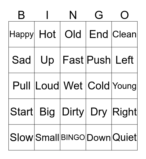 Unit IV Comparing Cultural Aspects     "ANTONYMS" Bingo Card