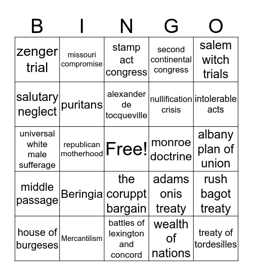 Midterm Bingo  Bingo Card