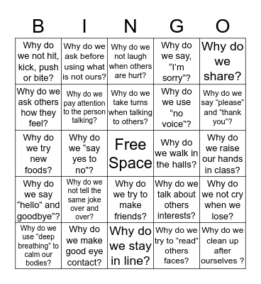 Understanding "WHY" Bingo Card